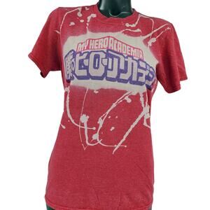My Hero Academia Graphic Tee T-Shirt Bleached Splattered Red Women's Size S 1880